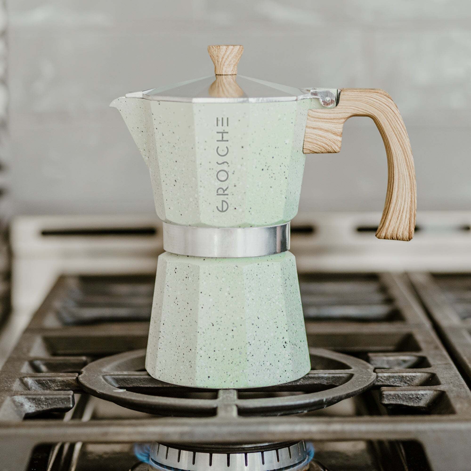 Stovetop Espresso Maker 9 Cup Mint Green Fox Thistle Mercantile